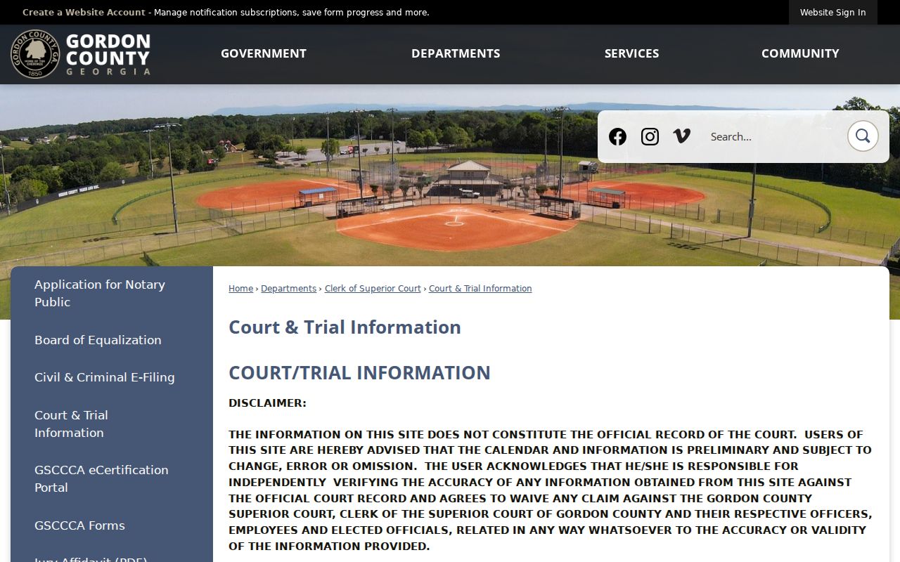 Gordon County warrant lookup court calendar disclaimer