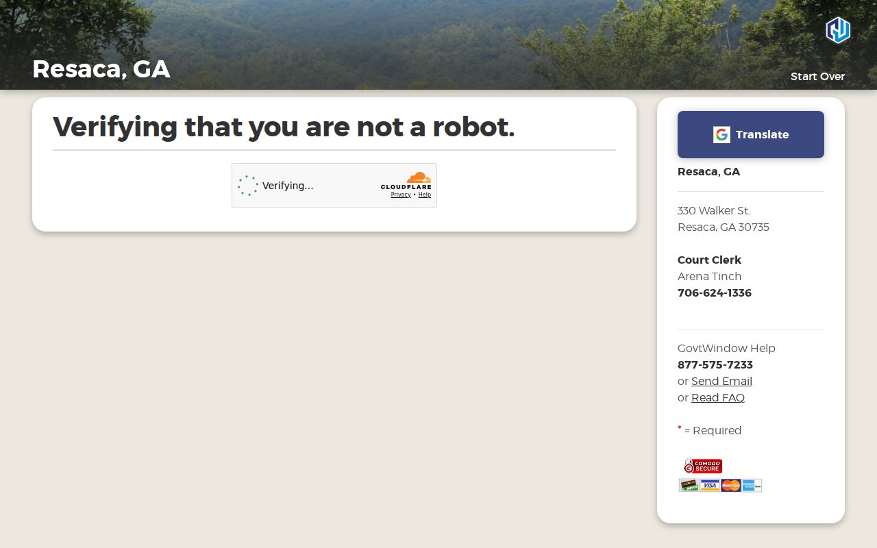 Resaca GovernmentWindow traffic payment CAPTCHA screen
