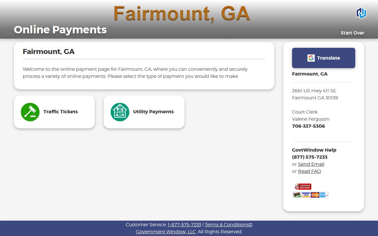 Fairmount traffic ticket payment landing page