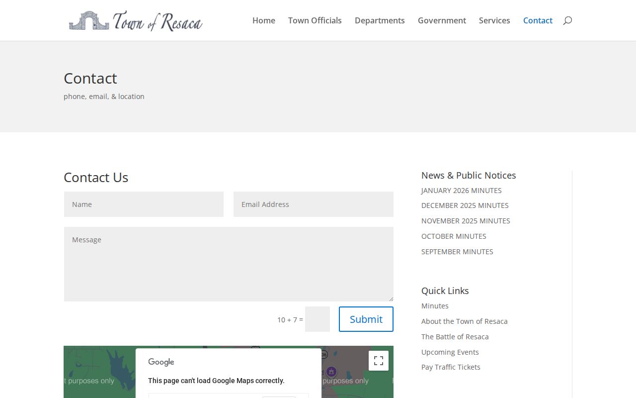 Official Resaca Town Hall contact page