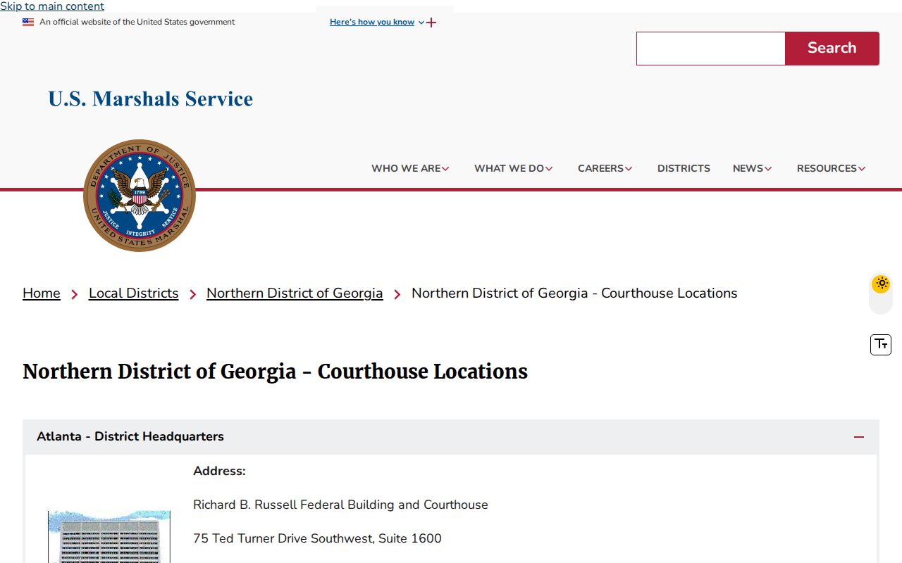 U.S. Marshals Service Rome courthouse location for federal warrant matters