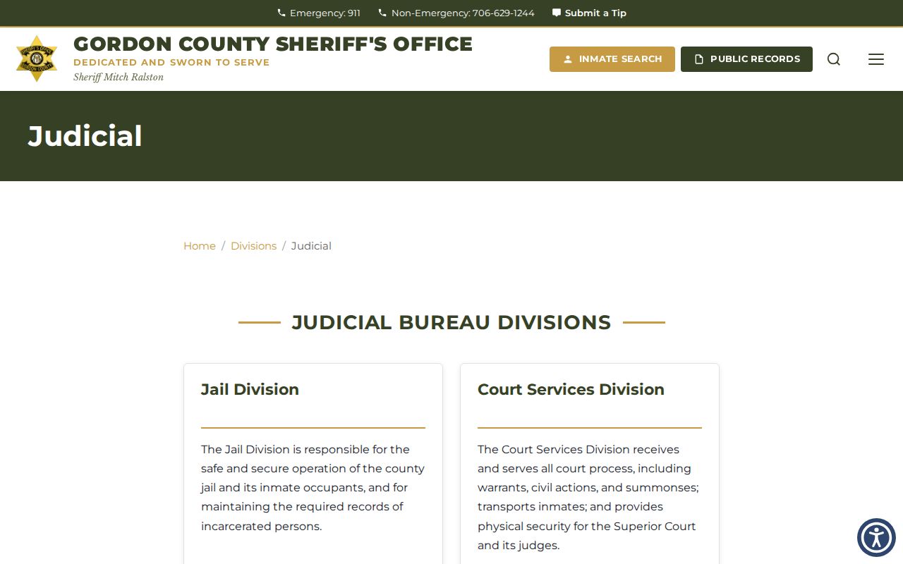 Gordon County warrant records Court Services division