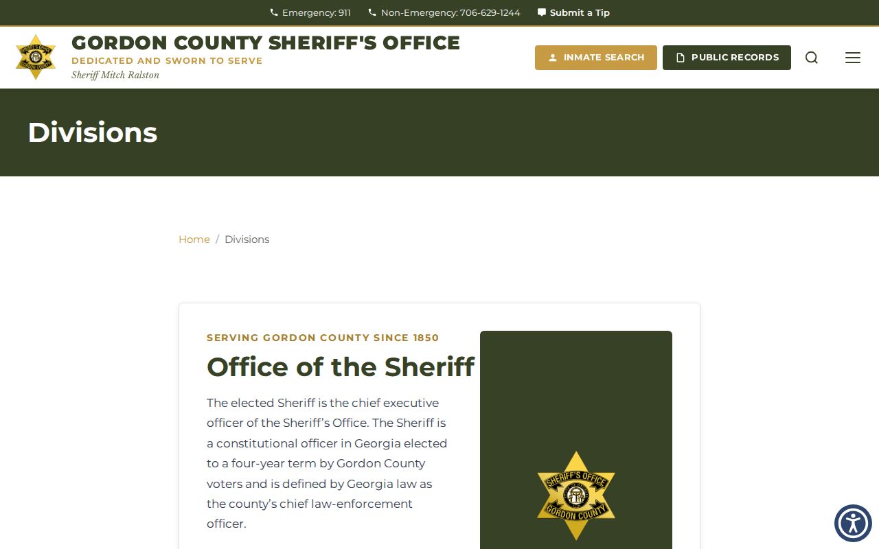 Gordon County warrant records sheriff divisions overview